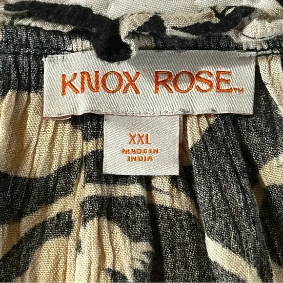 Knox Rose Balloon Sleeve Tassel Top Black and Cream Floral Flowy Swingy Sz XXL - Picture 6 of 10